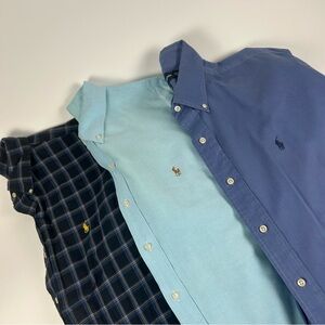 Ralph Lauren Mens SZ XL Lot Of 3 Blue Solid Plaid Blake Blaire Button Down Shirt